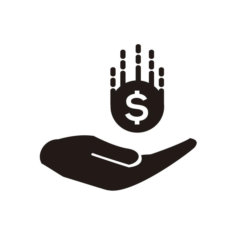 spara pengar ikon, lön pengar, investera finans, hand som håller dollar, linje symboler på vit bakgrund vektor