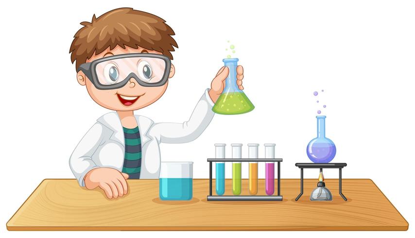 Ein Junge im Chemieunterricht vektor