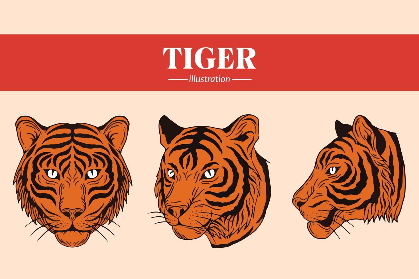 ställa in tiger ansikte vilda poser isolerade tecknade illustration vektor