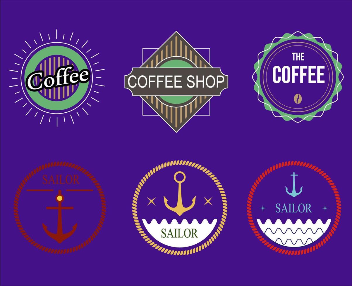 vektor samling av kaffe och ankare logotyp