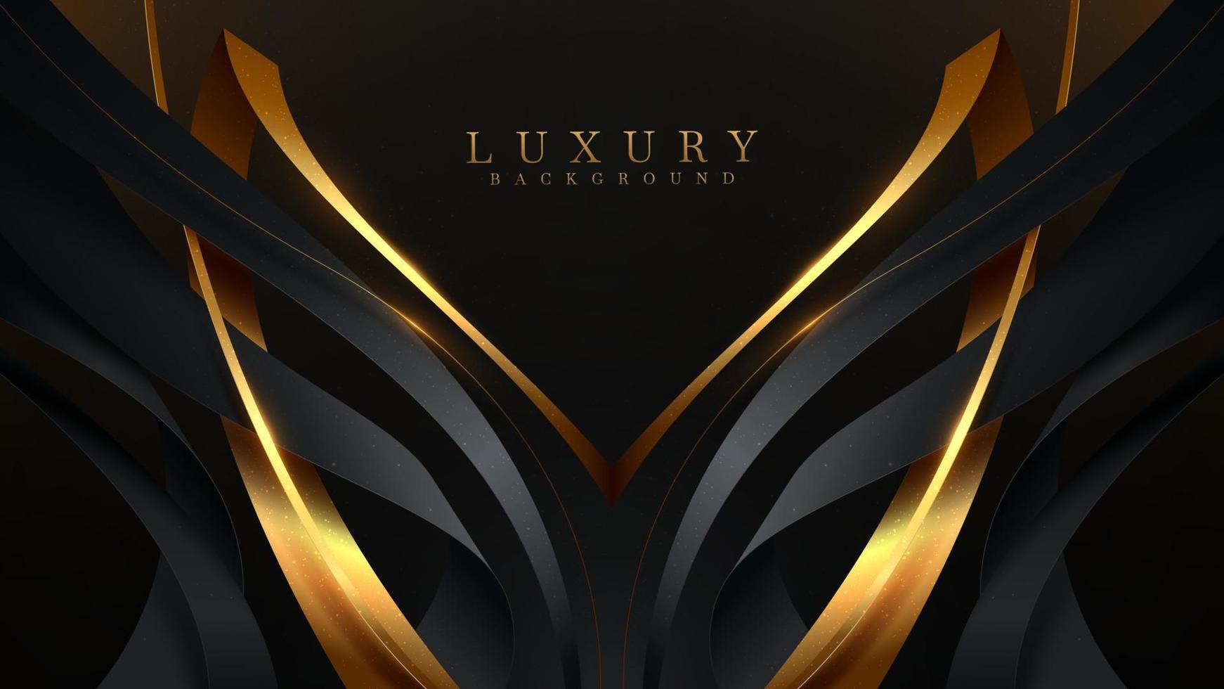 goldene kurvenlinie auf schwarzem luxushintergrund mit glitzernder lichteffektdekoration. vektor