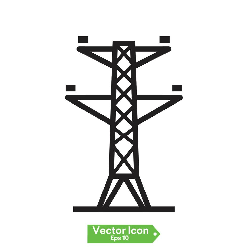 Gitterturm und Freileitung isoliertes dünnes Liniensymbol. Vektor zweiphasige Sendemasten Stromleitungen Gliederungszeichen. Strommastkonstruktion, Stahlgitterturm zur Unterstützung der Stromleitung