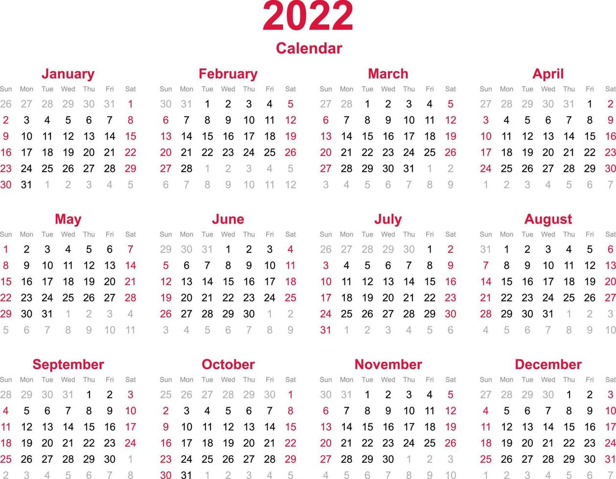 Kalendervorlage 2022 vektor
