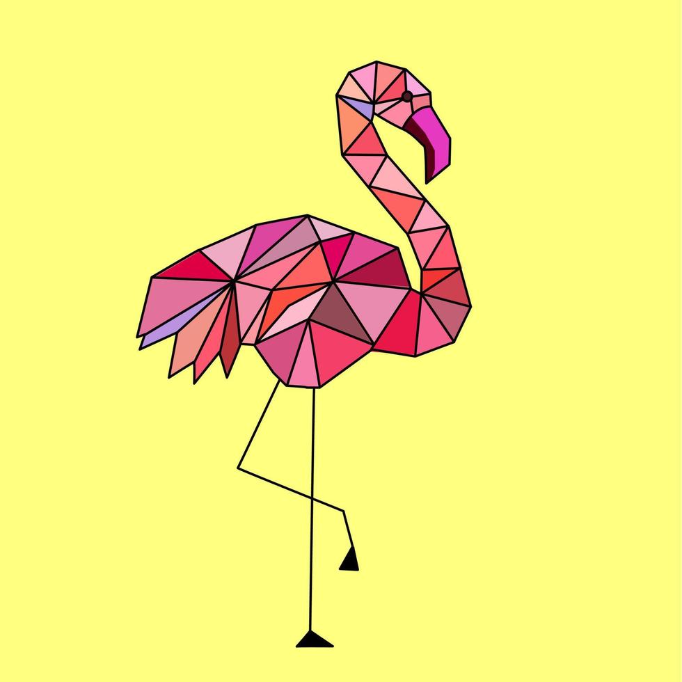 färg full flamingo med gul bakgrund vektor