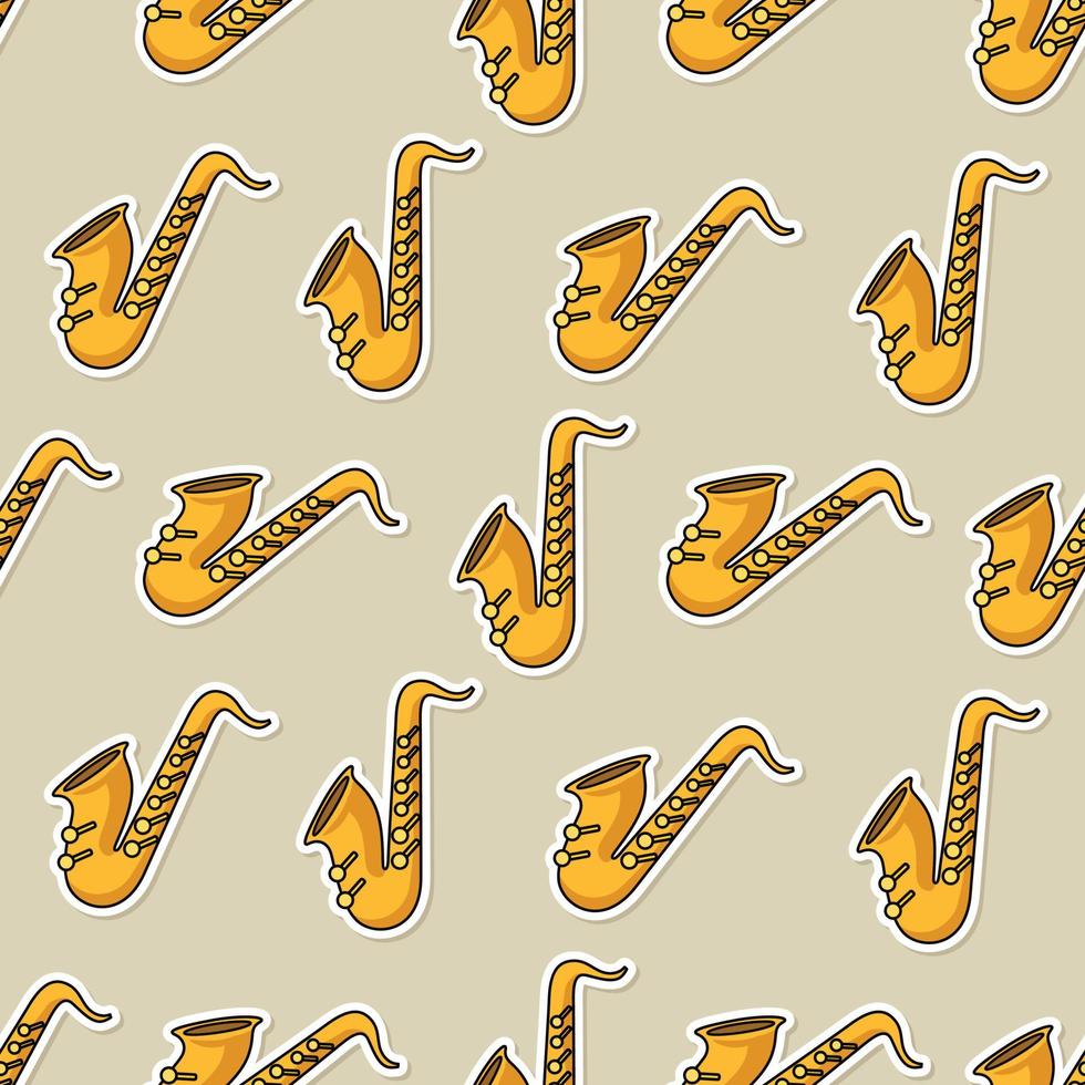 sömlös saxofon tecknad klistermärke mönster vektor