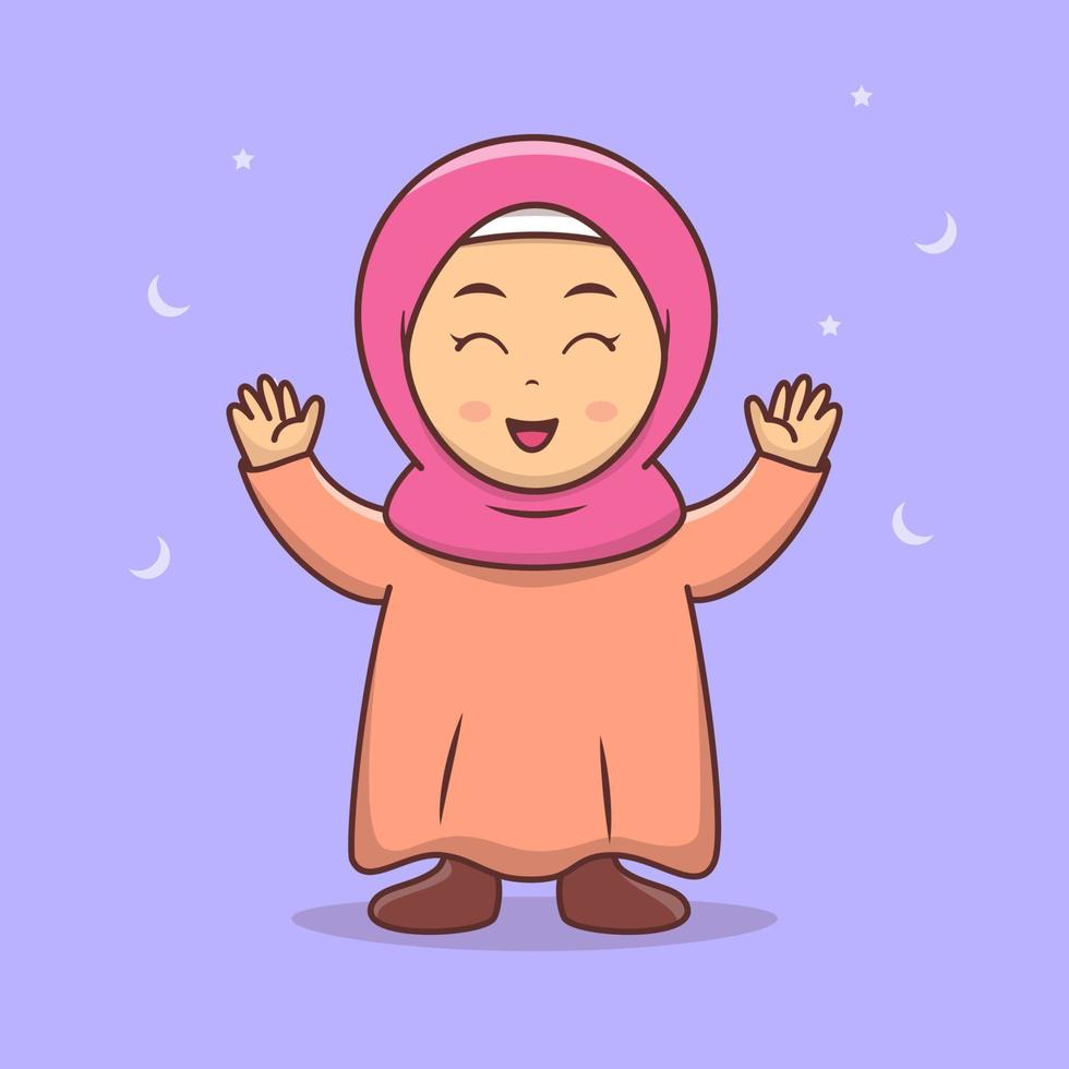 söt flicka hijab lyckligt ansikte illustration, muslimsk tjej med hijab tecknad premium vektor