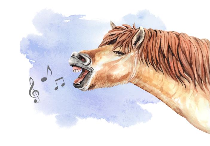 Akvarell sjungande häst och akvarell bakgrund vektor