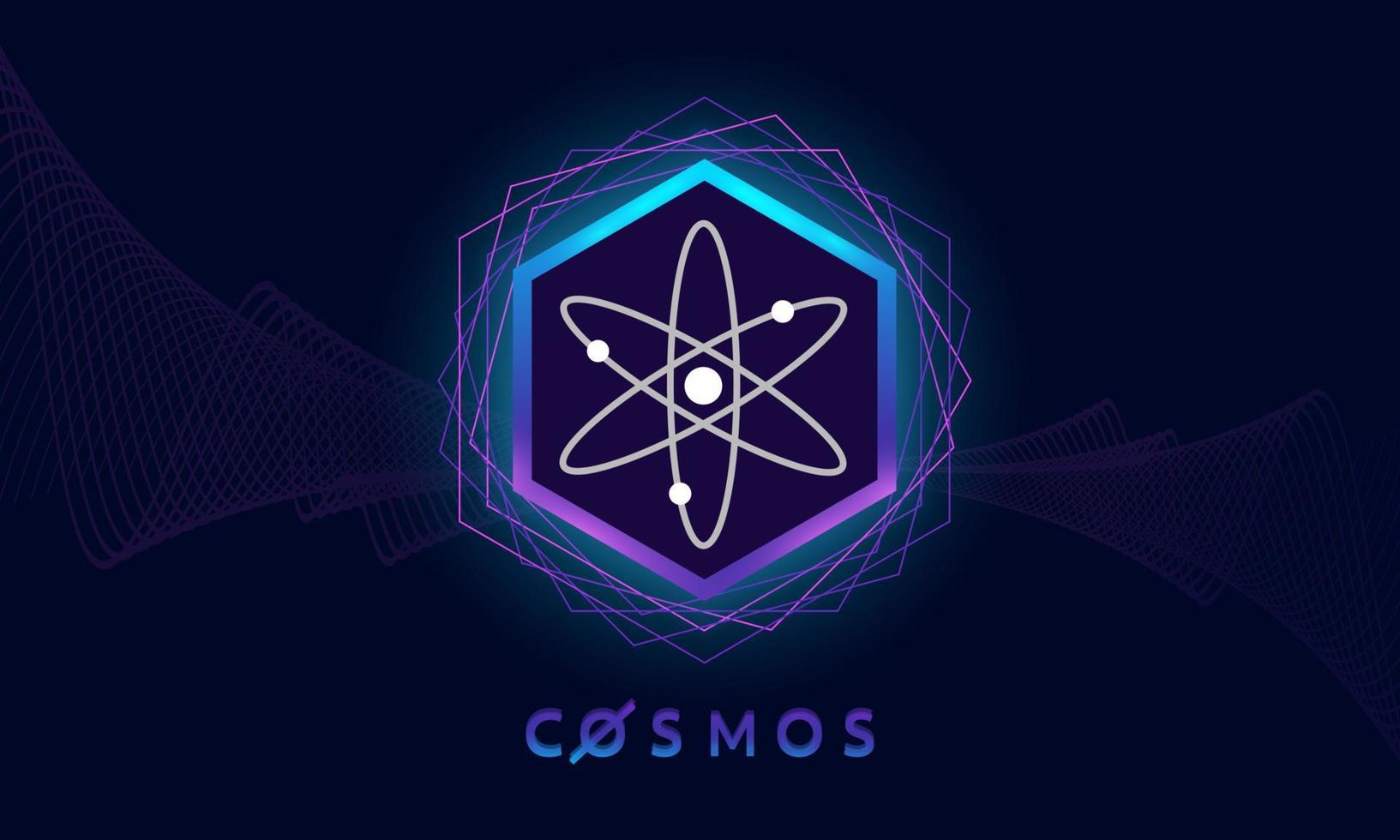 Kosmos-Atom-Goldmünze. Krypto-Währung. Digitaler Geldwechsel. vektor