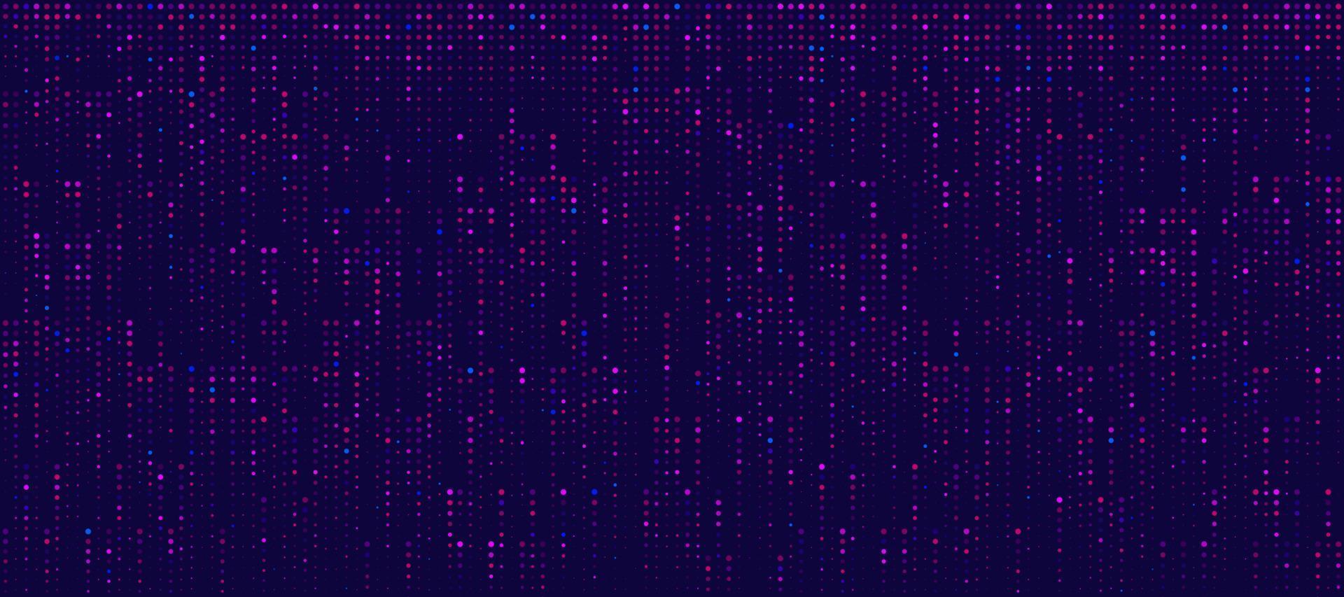 abstrakt minimal rosa lila blå vertikala slumpmässiga prickade mönster på mörkblå bakgrund. enkel modern textur halvton stil. teknologi futuristisk banner design. digital data koncept. eps10 vektor