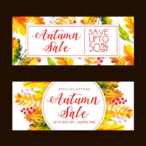 Akvarell Autumn Sale Banner Set vektor