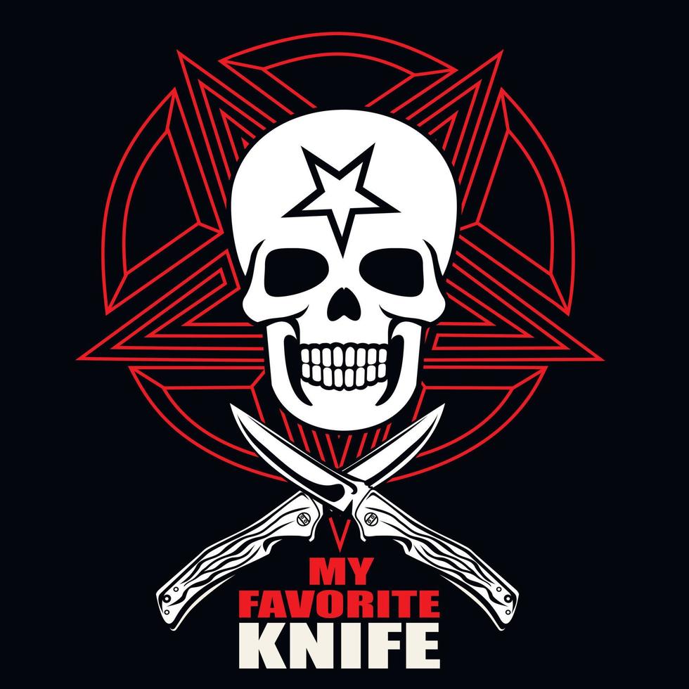 Aggressives Emblem mit Totenkopf und Messer, T-Shirts im Grunge-Vintage-Design vektor