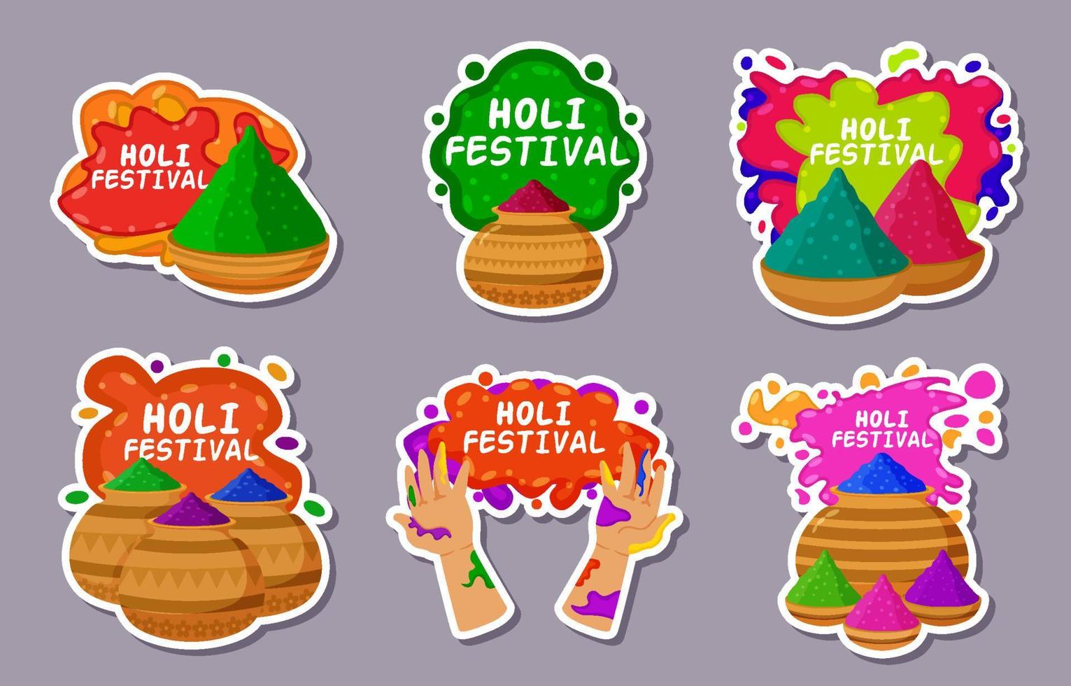 sammlung von holi festival sticker pack vektor