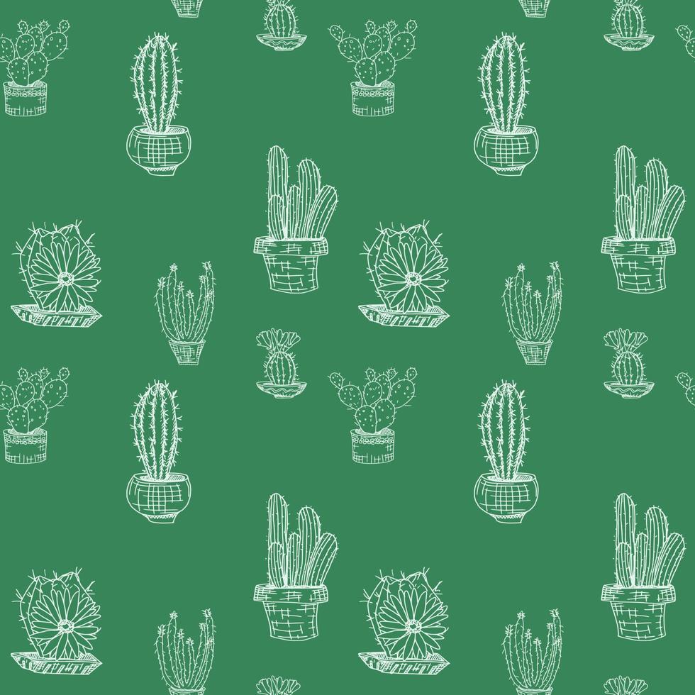 sömlösa gröna mönster med olika kaktusar vektor