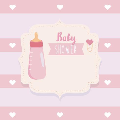 Rosa baby showerkort med flaskan vektor