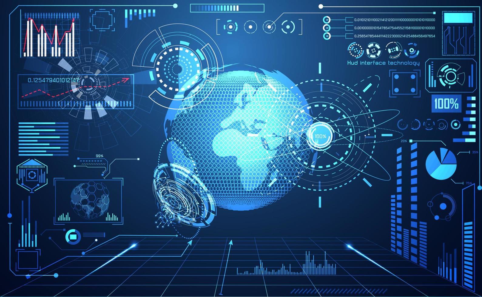 abstrakte technologie ui futuristische konzeptwelt digitale hud-schnittstellenhologrammelemente des digitalen datendiagramms, kommunikation, kreisprozent vitalitätsinnovation auf hallo-tech-zukunftsdesignhintergrund vektor