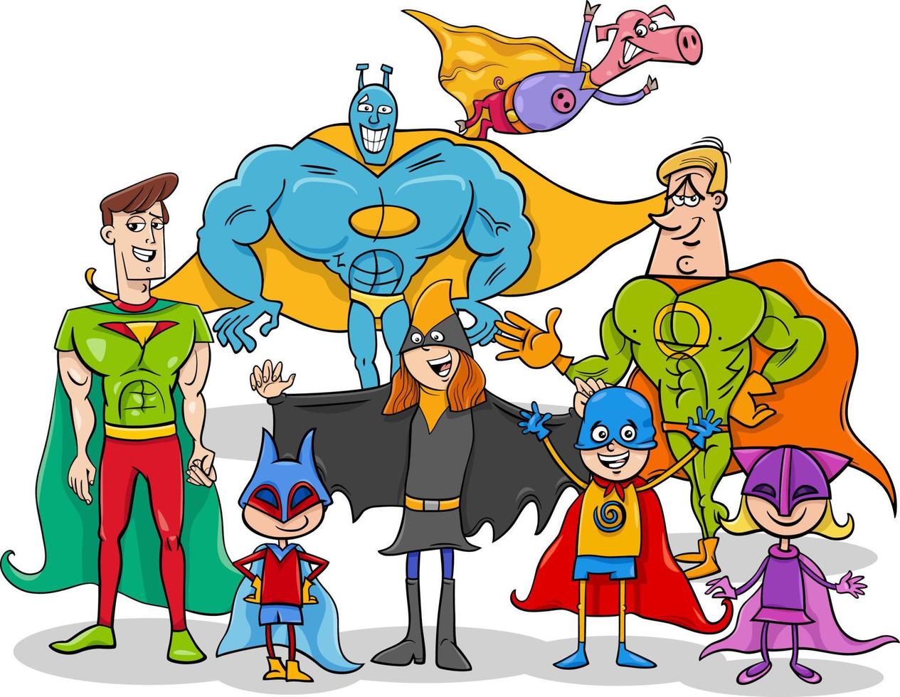 tecknade superhjältar fantasy karaktärer grupp vektor