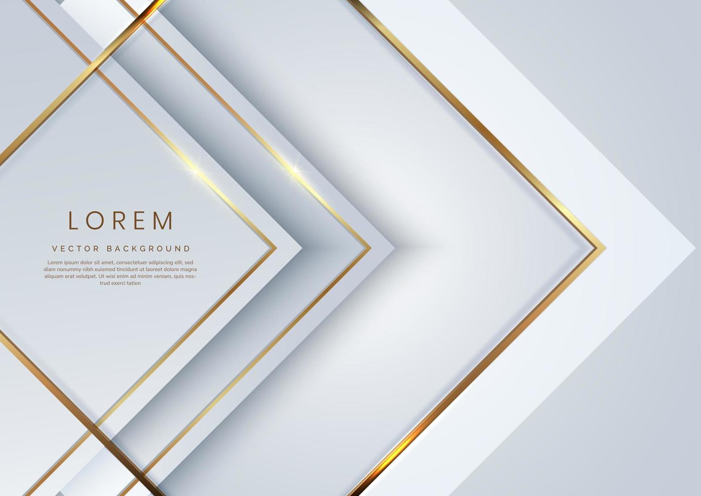 abstrakt 3d modern lyx mall vit och silver pil bakgrund med gyllene glitter linje ljus gnistra. vektor