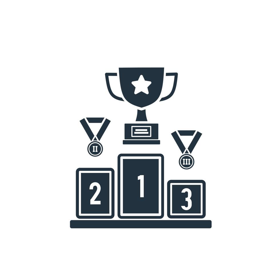 Gewinner-Podium-Icon-Vektor mit Trophäe im trendigen flachen Stil isoliert auf weißem Hintergrund. podium symboldesign für web und mobile app. Vektor-Illustration vektor
