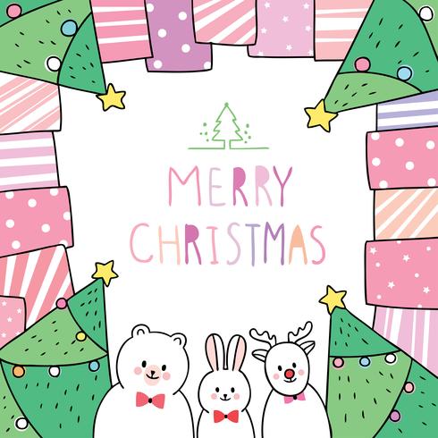 Weihnachten, Bär und Kaninchen und Rotwild im Geschenkrahmen vektor