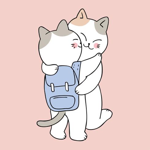 Zurück in die Schule Mutter und Baby Katze küssen vektor