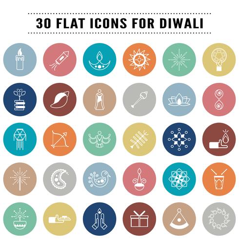 Paket av ikoner i begreppet Diwali, ljusfestival vektor