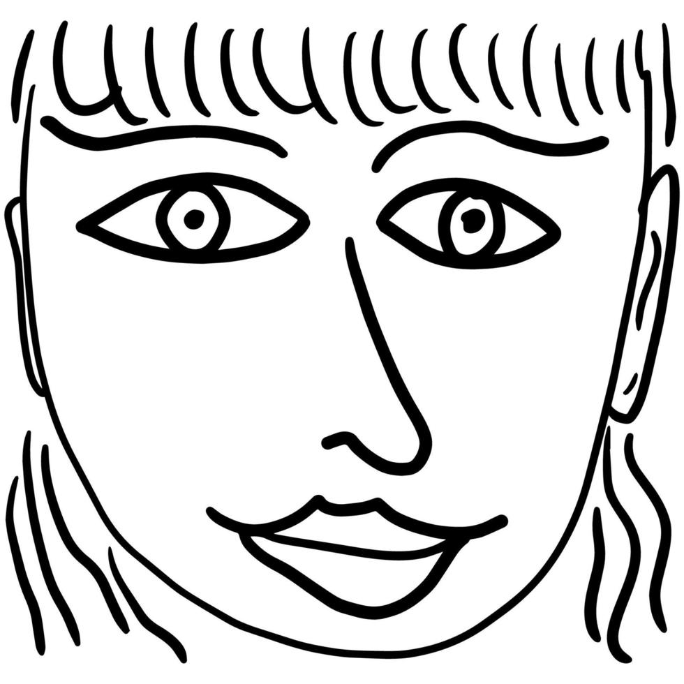 niedliches Cartoon-Hand gezeichnetes Doodle-Gesicht einer Frau isoliert auf weißem Hintergrund. Menschen-Avatar. vektor