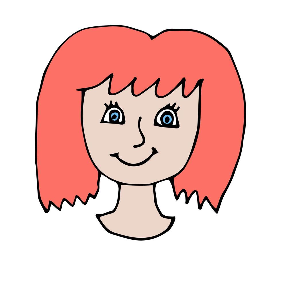 tecknad doodle flicka porträtt isolerad på vit bakgrund. vektor