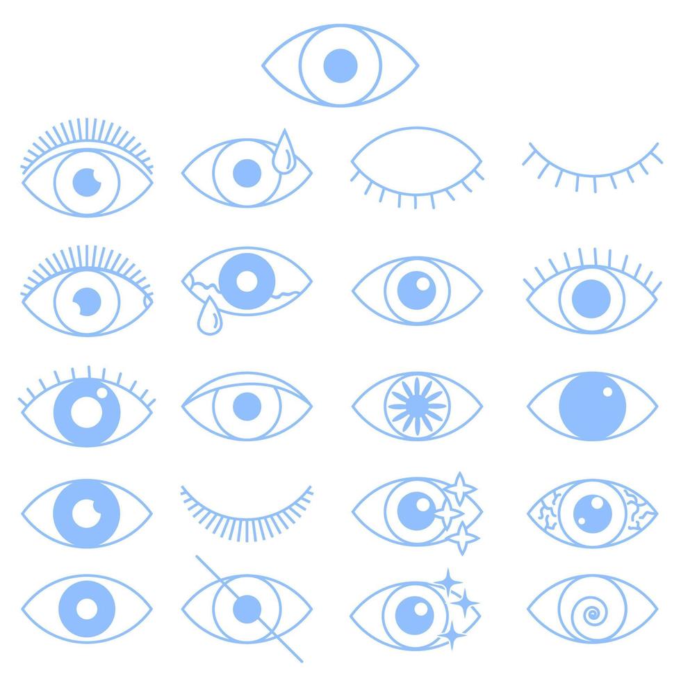 Reihe von Umriss-Augensymbolen. offene und geschlossene Augen mit dünnen Linien, schlafende Augenformen mit Wimpern, Überwachungs- und Suchzeichen. vektor