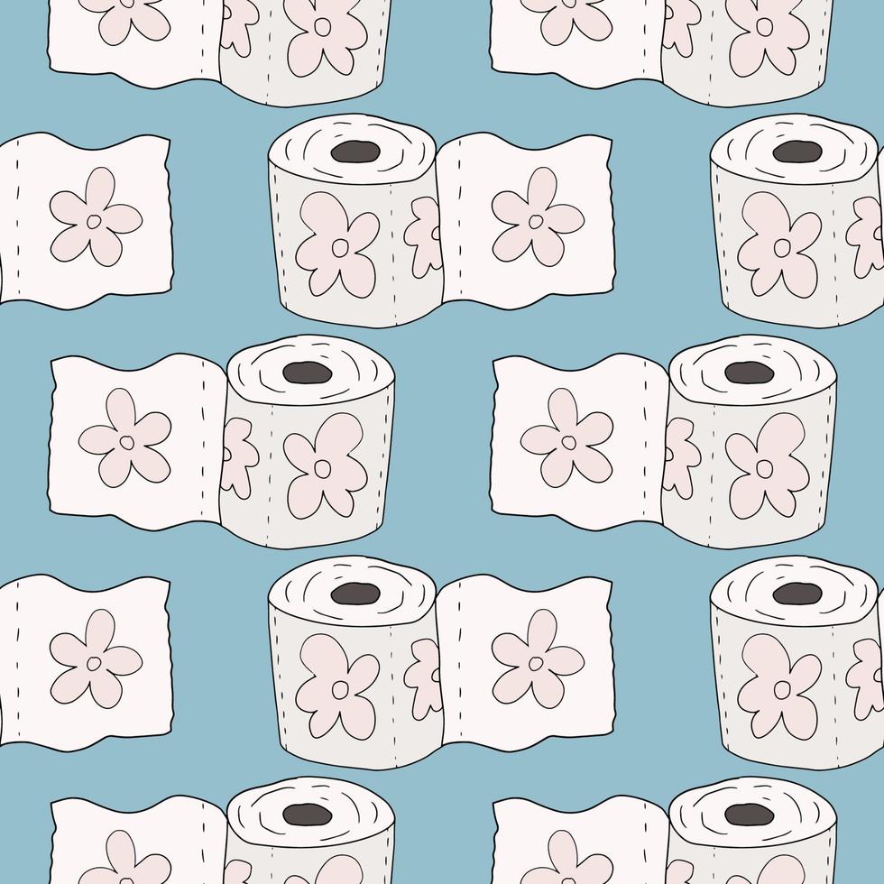 niedliches cartoon-doodle-toilettenpapier mit nahtlosem muster der blumenverzierung. WC-Hintergrund. vektor