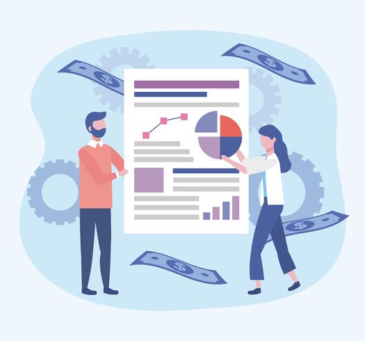 Affärskvinna och affärsman med dokumentet med diagrammet vektor