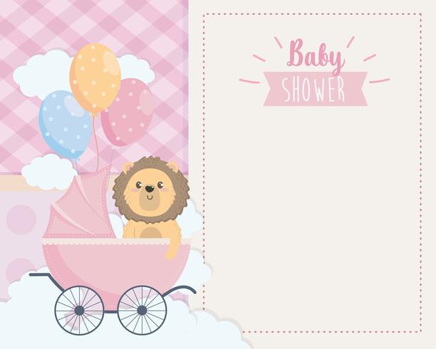 Babypartykarte mit Löwe im Wagen vektor