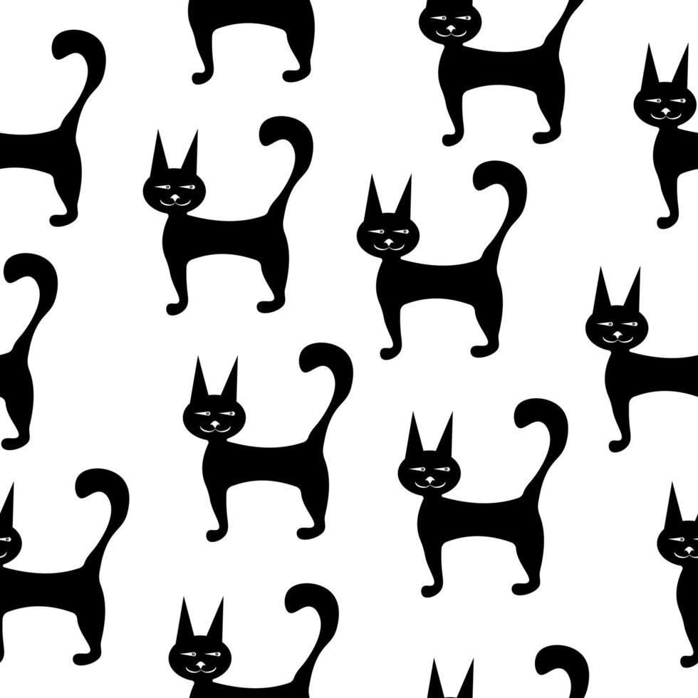 svarta katter på en vit bakgrund, roliga husdjur sömlösa mönster vektor