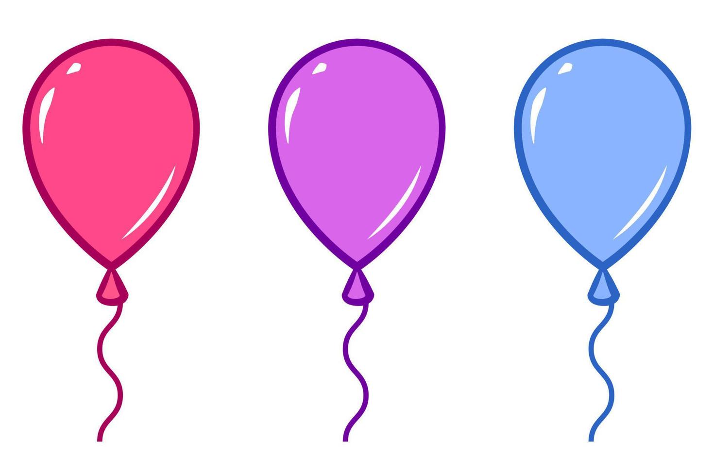 Ballon-Icon-Vektor-Set. gruppe bunter luftballons, rosa, lila, blaue dekorationen, flacher designelementsatz. vektor
