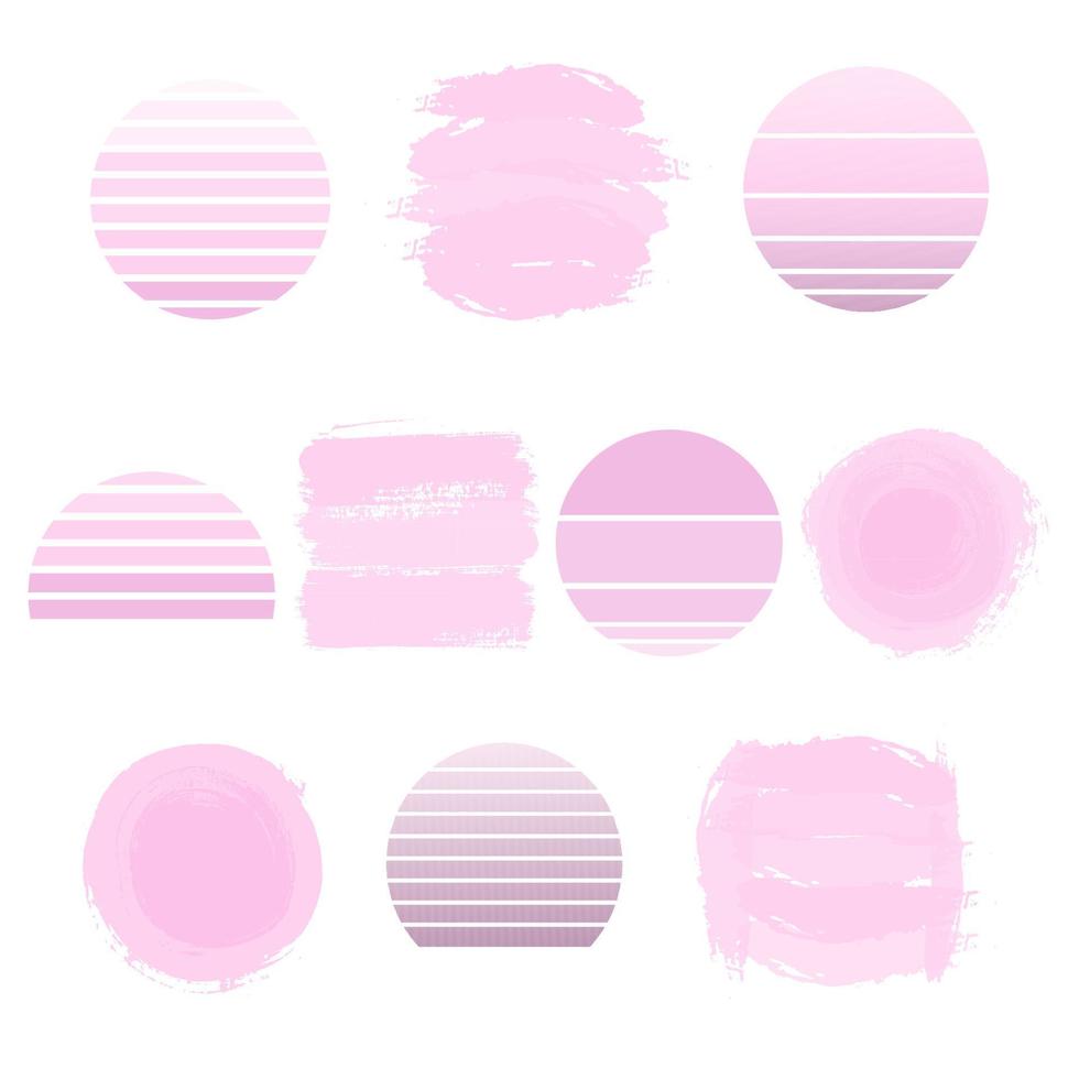 pastell bakgrundsuppsättning. rosa penseldrag och randiga retro cirklar bakgrund. abstrakt vektor
