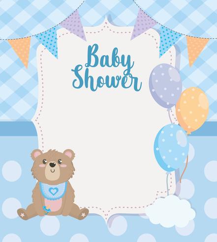 Baby shower-kort med nallebjörn och ballonger vektor