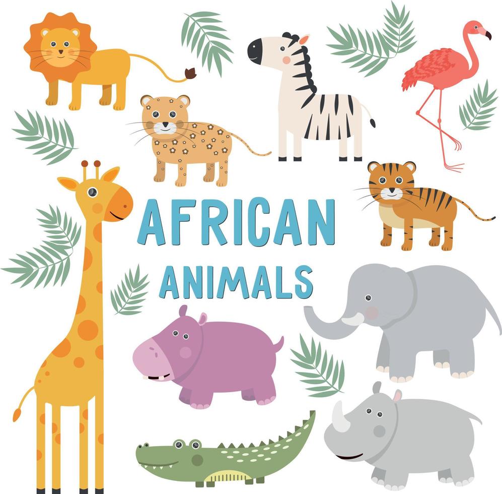 clipart djur afrika uppsättning illustrationer savanna djur karaktärer för barn vektor