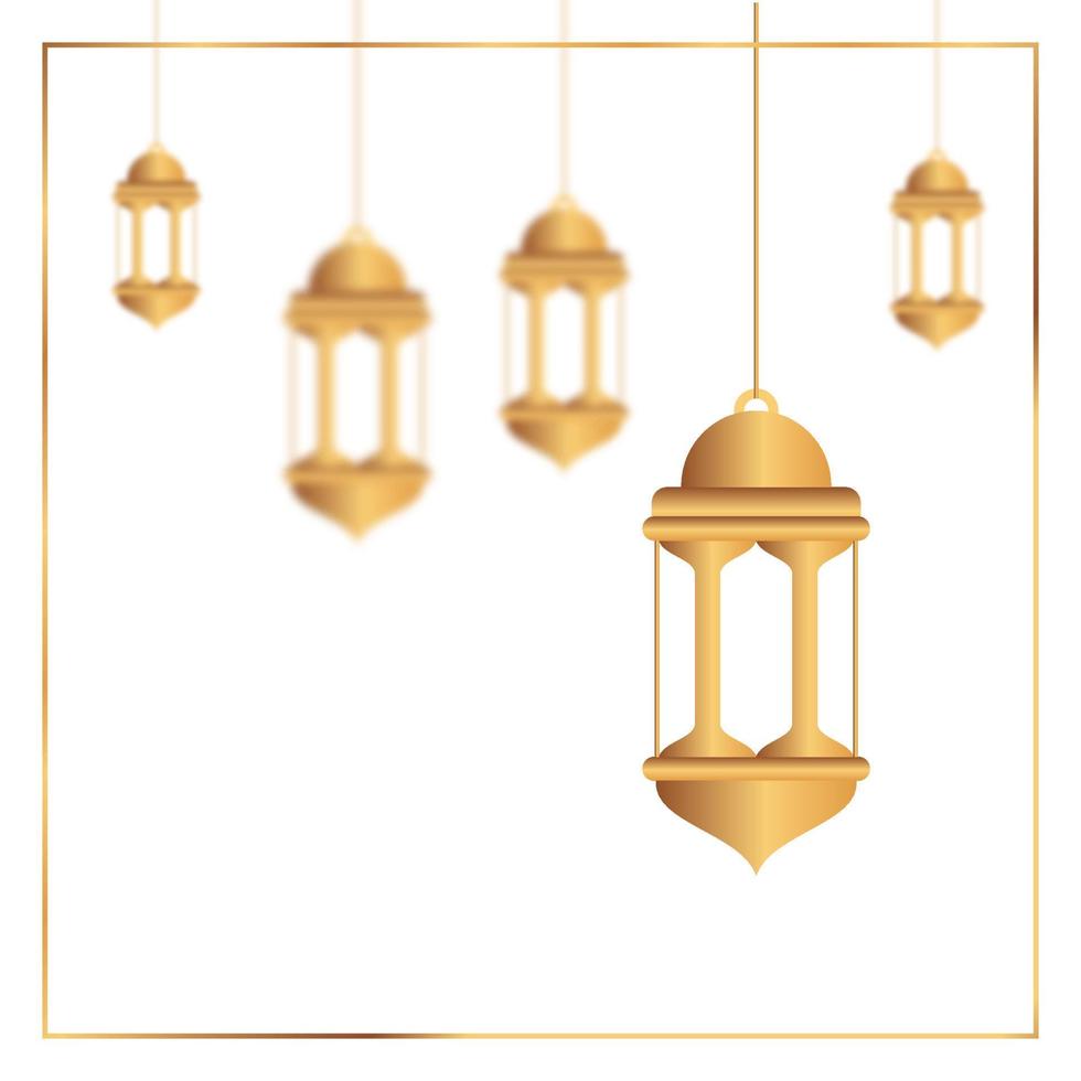 orientalische Lampen. arabische Laternen hängen an Goldketten. isolierte realistische dekorative beleuchtung. Ramadan-Vektorbanner. Abbildung Laterne und Lampe Licht Muslim vektor