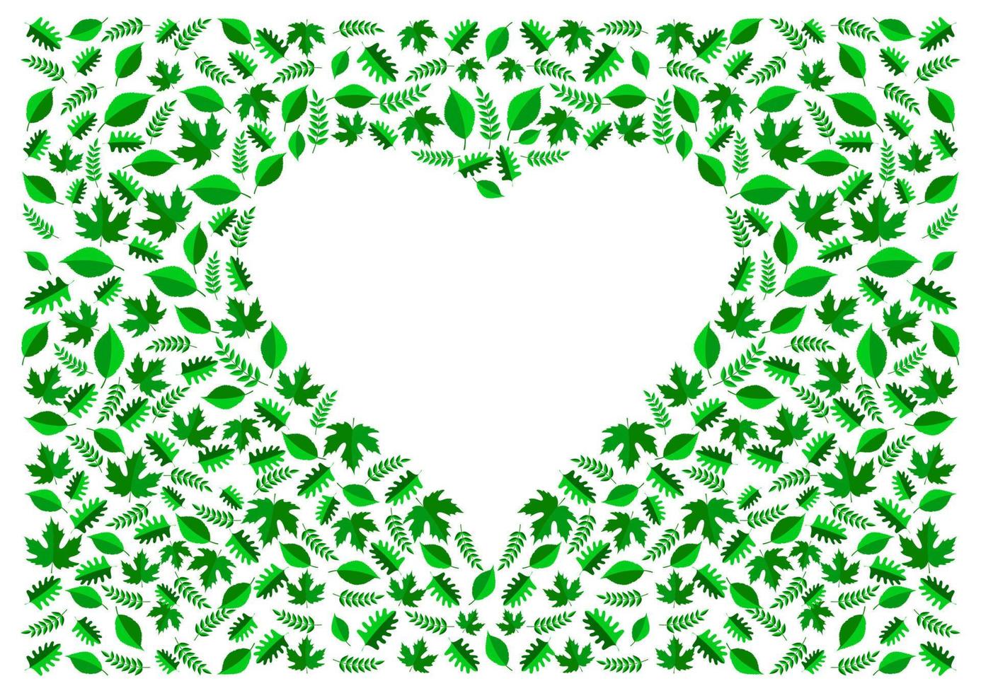 Rahmen grüne Blätter Form Herz isoliert weißer Hintergrund vektor
