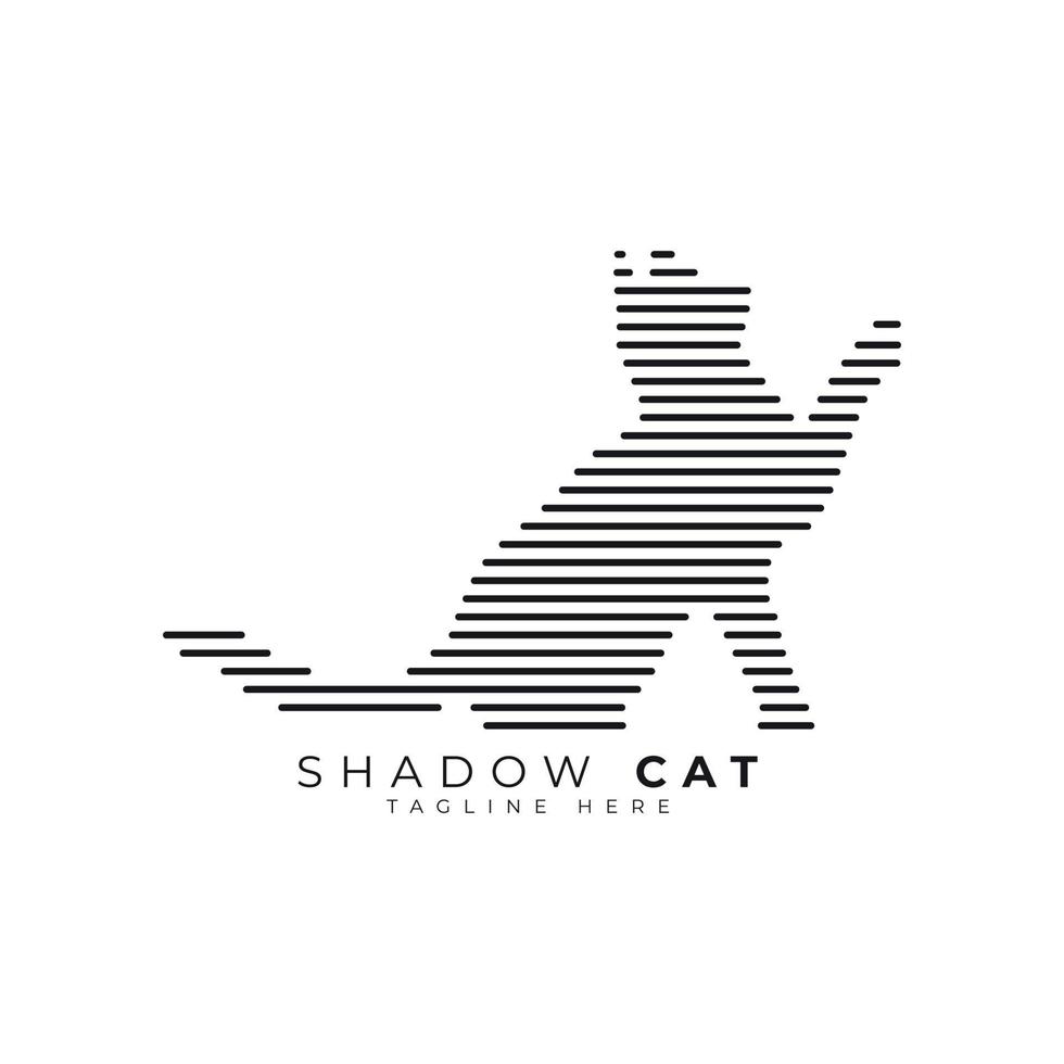 cat logo design linje konst stil mall skugga katt logotyp vektor