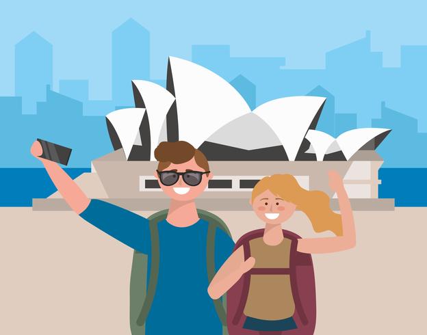 Junge Paare, die selfie vor Sydney-Opernhaus nehmen vektor