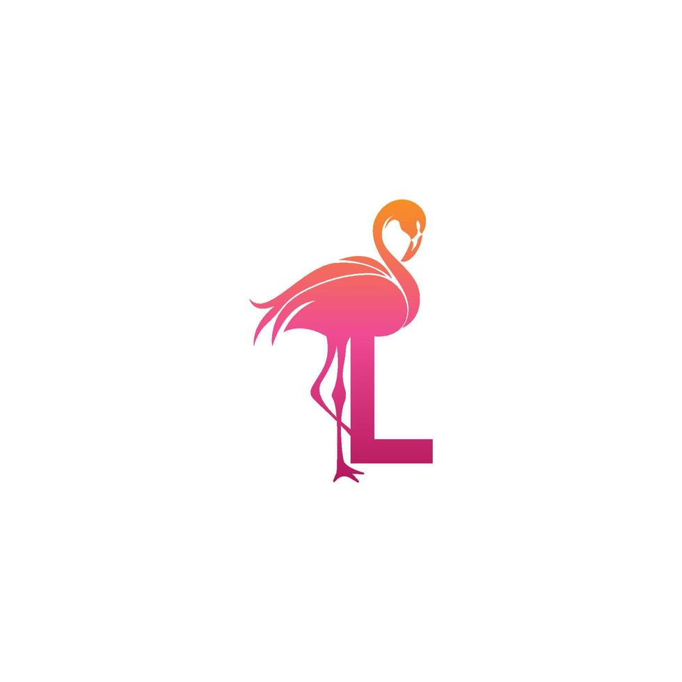 flamingo fågel ikon med bokstaven l logotyp design vektor