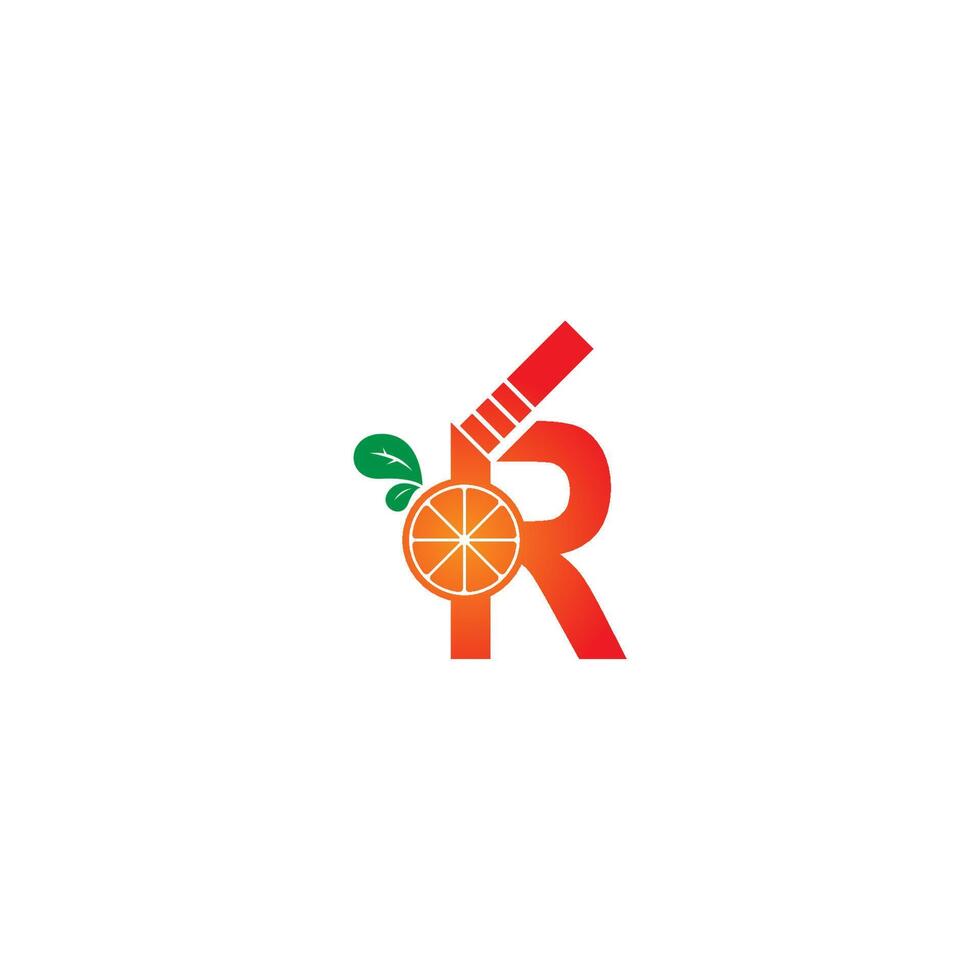 bokstaven r med juice orange ikon logotyp formgivningsmall vektor