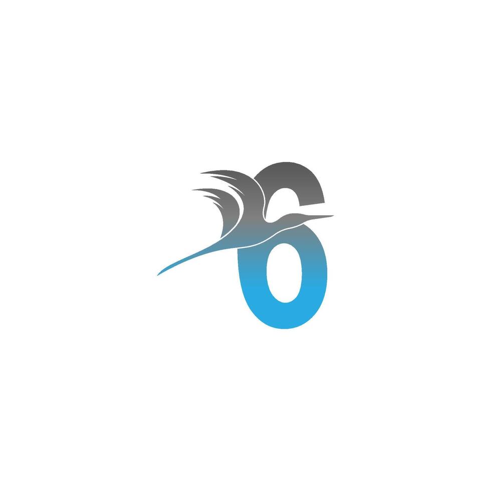 nummer 6 logotyp med pelikan fågel ikon design vektor