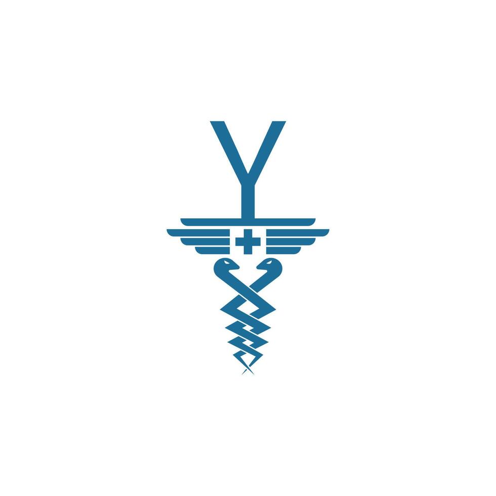 Buchstabe y mit Caduceus-Symbol-Logo-Design-Vektor vektor