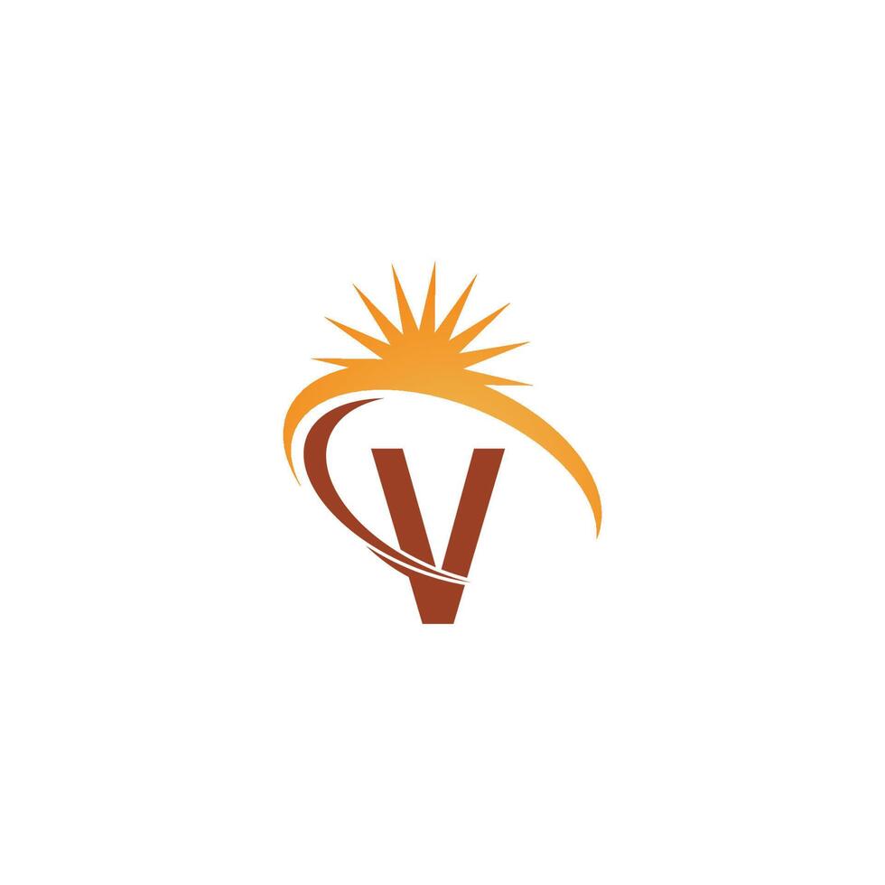 bokstaven v med sun ray ikon logotyp designmall illustration vektor