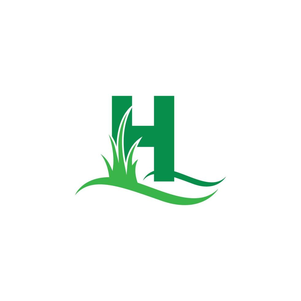 bokstaven h bakom ett grönt gräs ikon logotyp design vektor