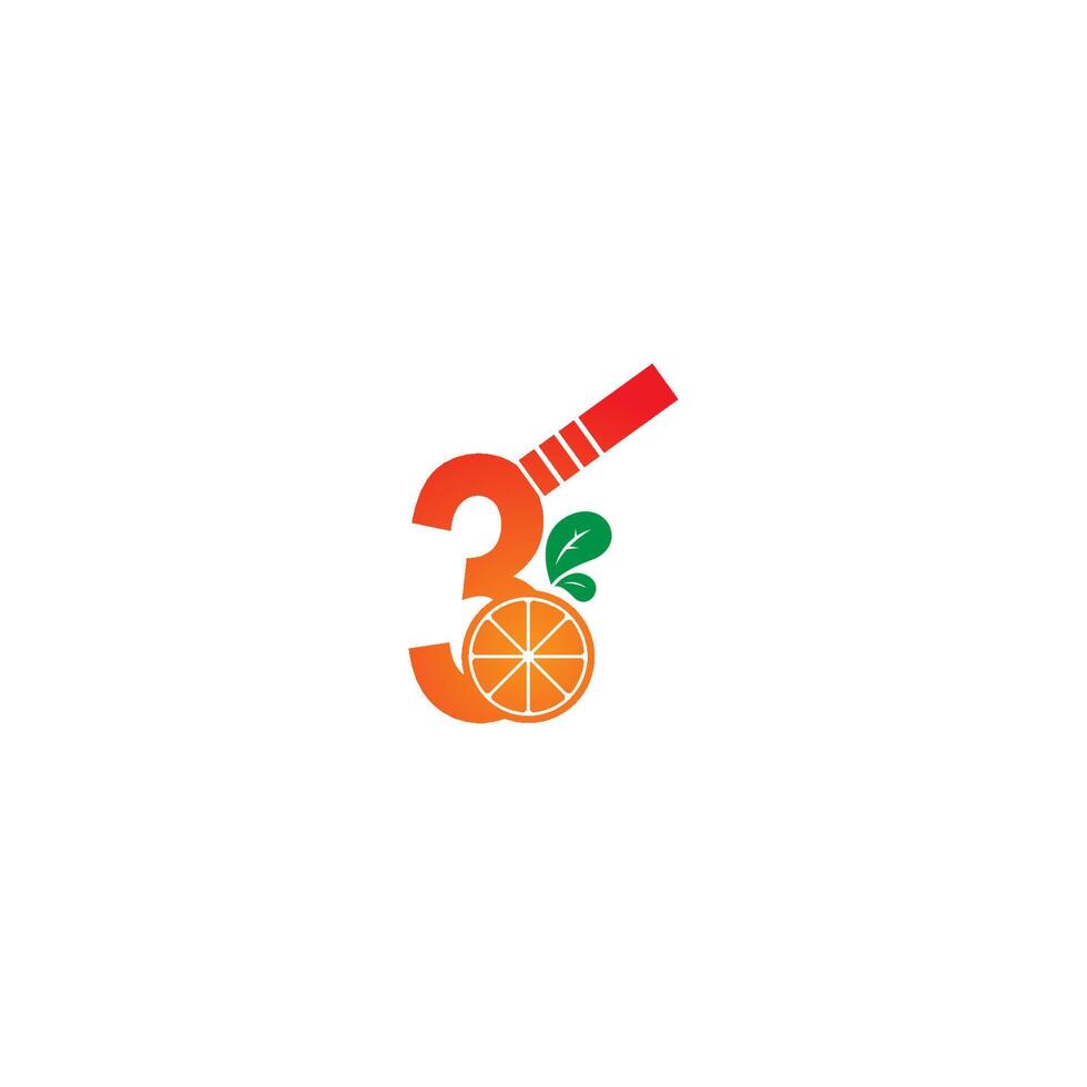 nummer 3 med juice orange ikon logotyp designmall vektor
