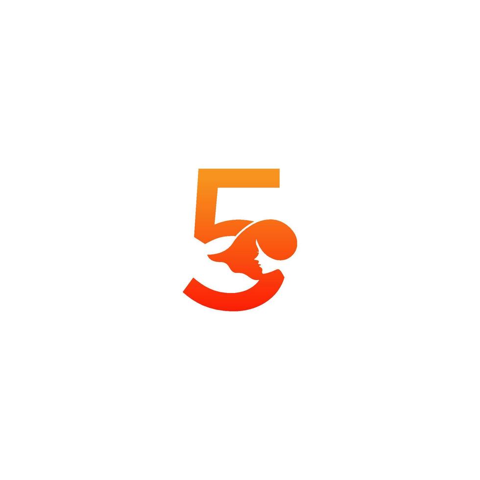 nummer 5 med kvinna ansikte logotyp ikon design vektor