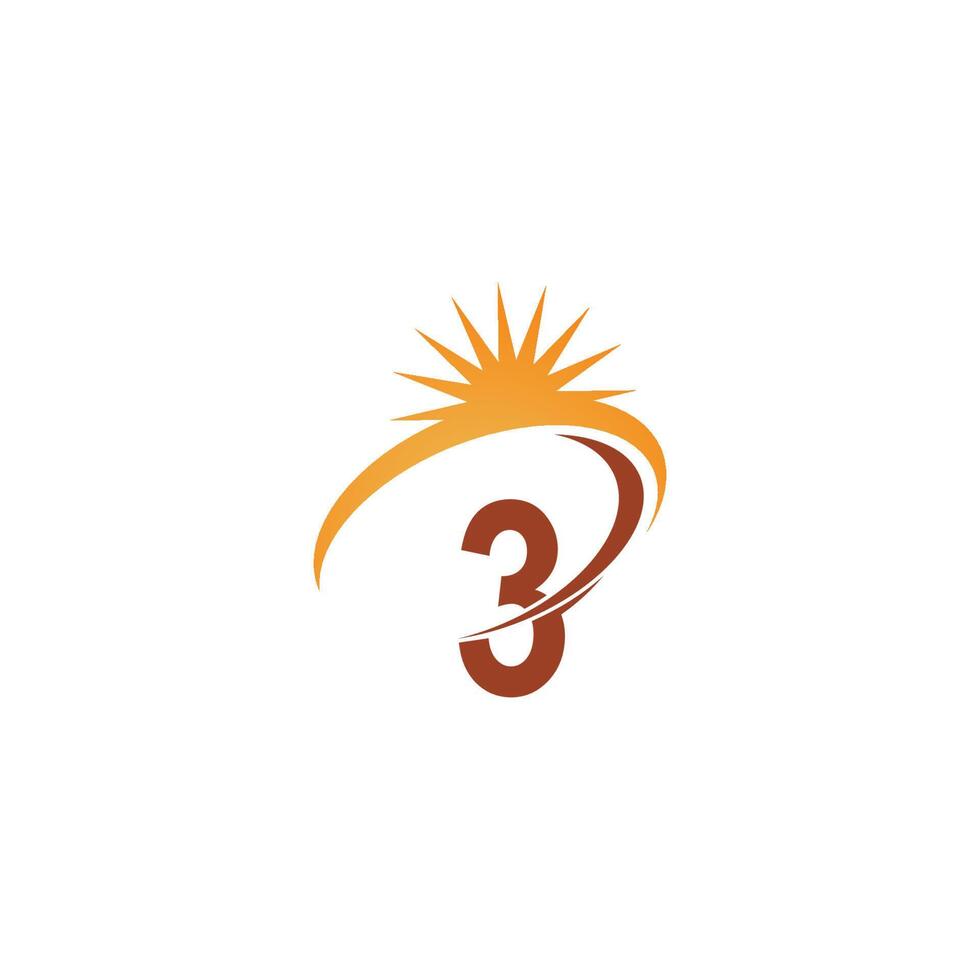 Nummer 3 mit Sonnenstrahl-Symbol-Logo-Design-Vorlagenillustration vektor