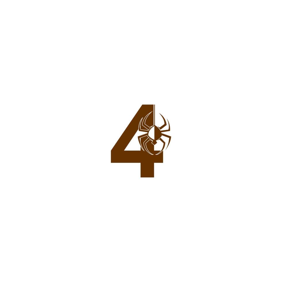 nummer 4 med spindel ikon logotyp designmall vektor
